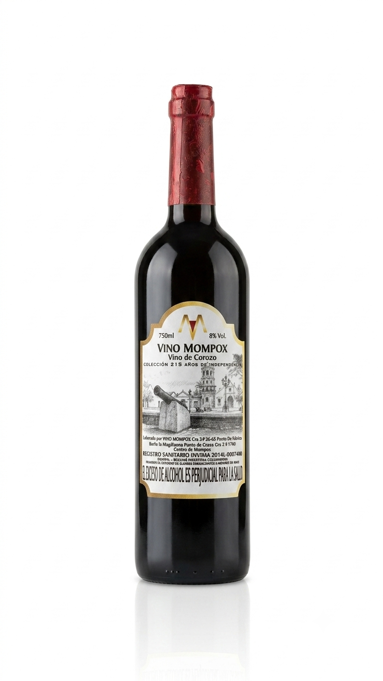 Vino Mompox - Vino artesanal de corozo, botella 750 ml, fondo blanco