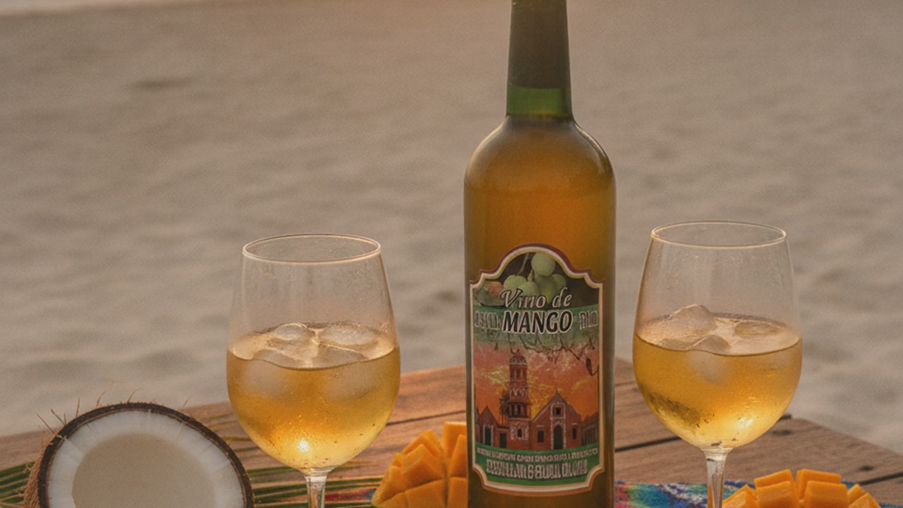 Vino de Mango sirviéndose en la playa